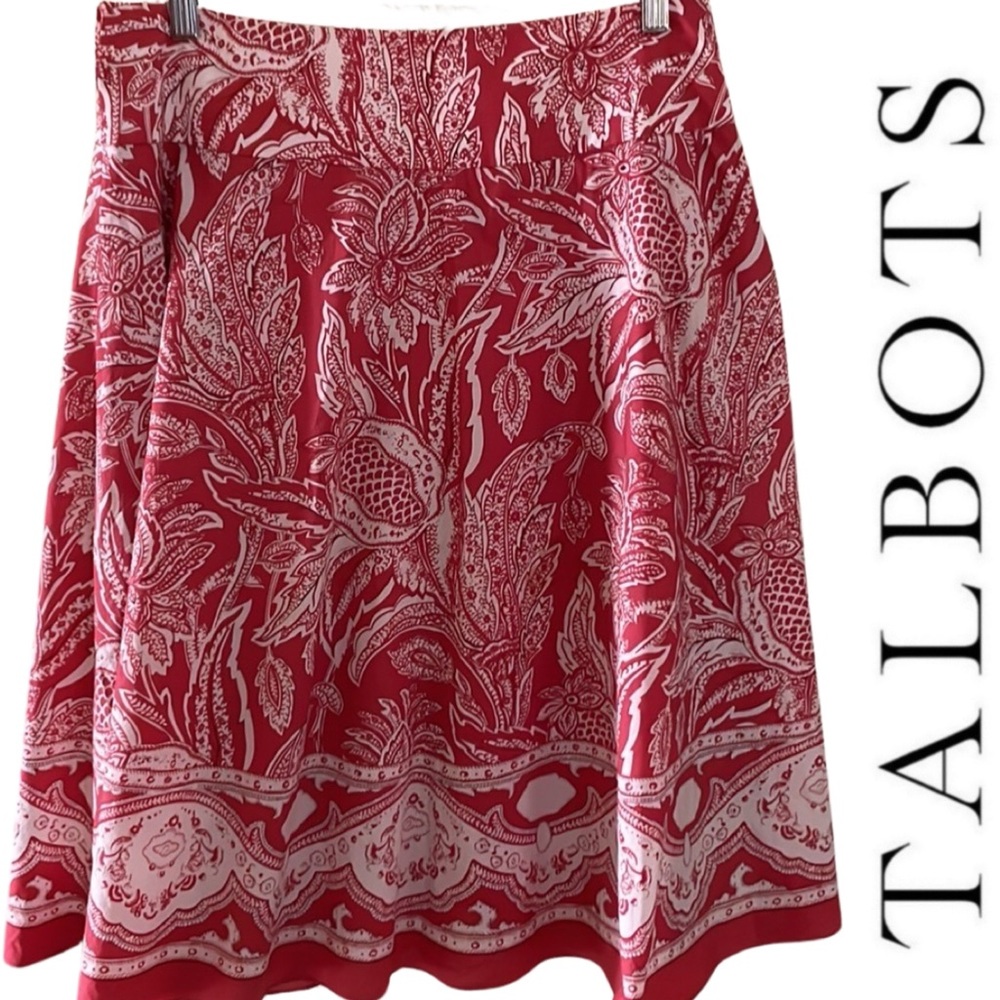 Talbots Terracotta & Cream Floral Flare Midi Skirt Size 8